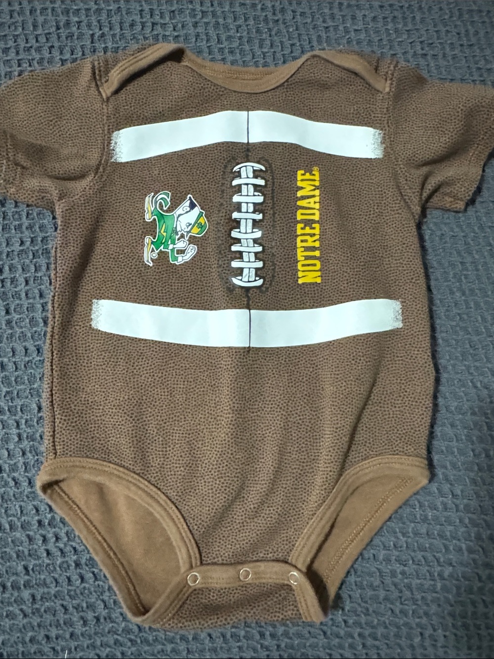 Notre Dame Baby Football One-Piece Bodysuit in Brown